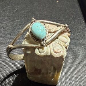 Native American Sterling Silver Turquoise Cuff Bracelet 6.5"  (1)